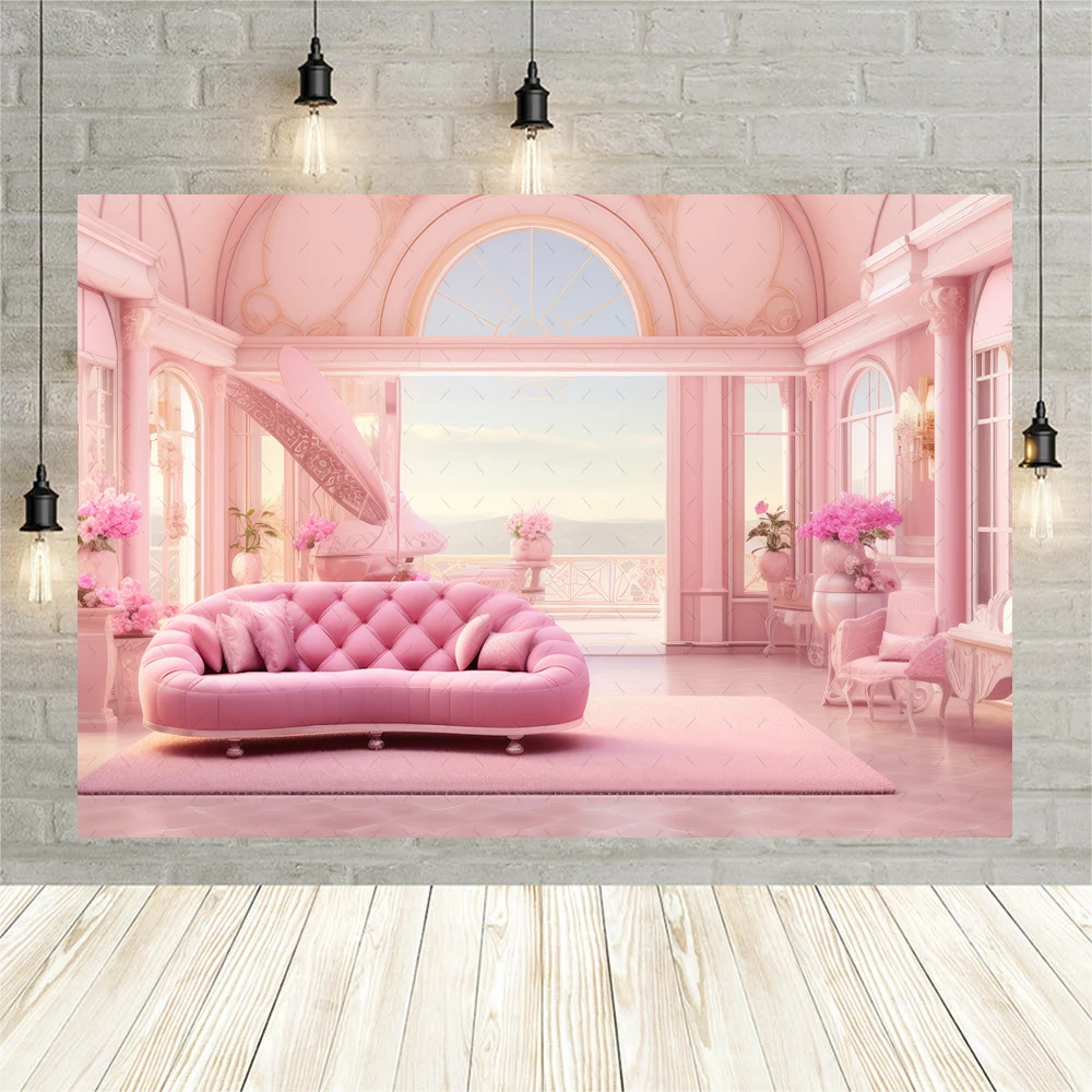 Princess Pink Castle Cute Girl Birthday Banner Backdrop Custom Baby Kids Room Wall Photography Poster Wall Decor Prop Background