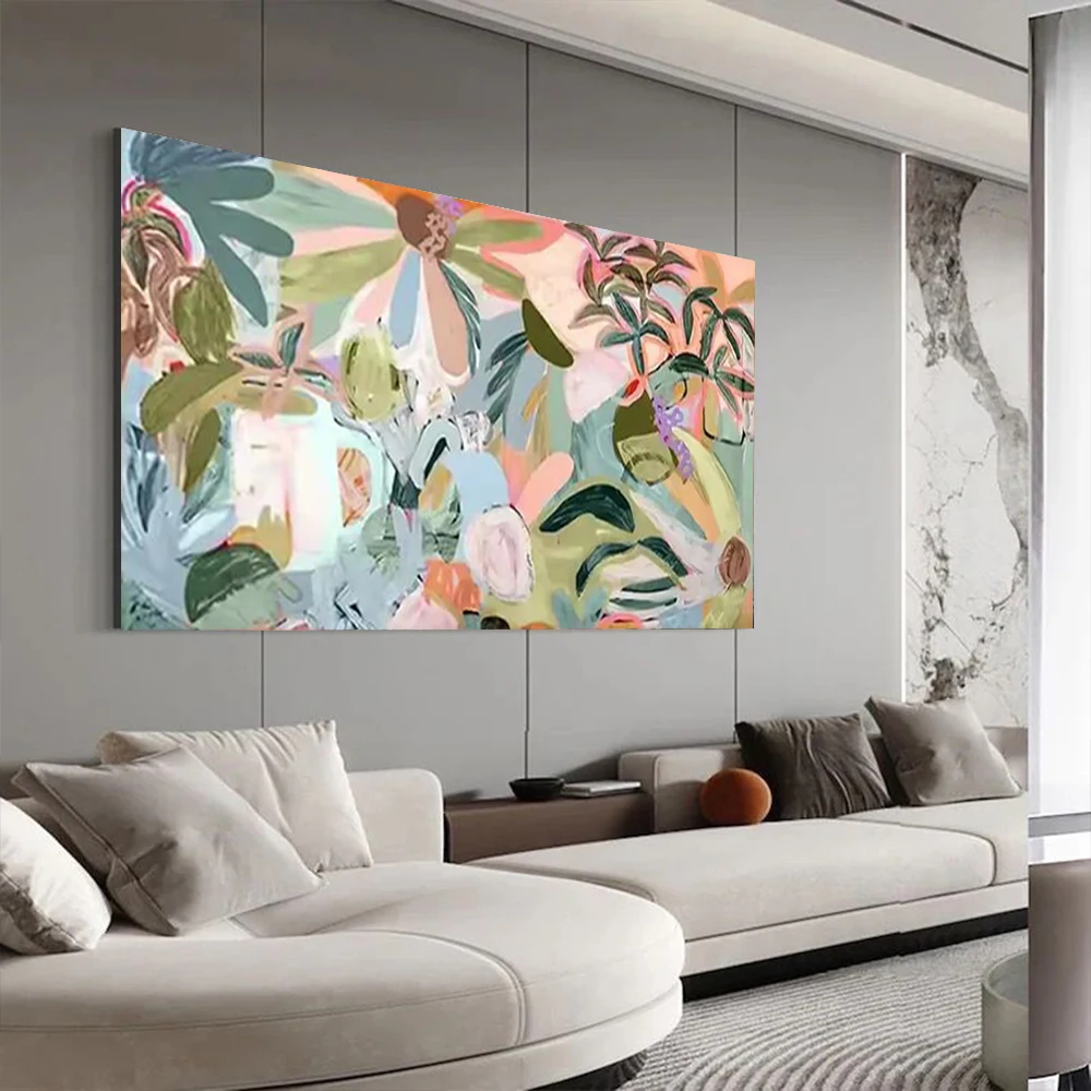 Hand-Painted Abstract Canvas Wall Art Modern Blue Silver Leaves Flower Design for Office/Nordic Home Decor Abstract Painting