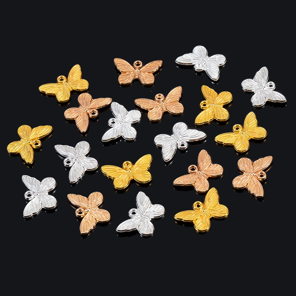 50Pcs Butterfly Shape Charms Pendants Single Hole Three Colors Accessory for DIY Jewelry Making Bracelet Earrings Charms