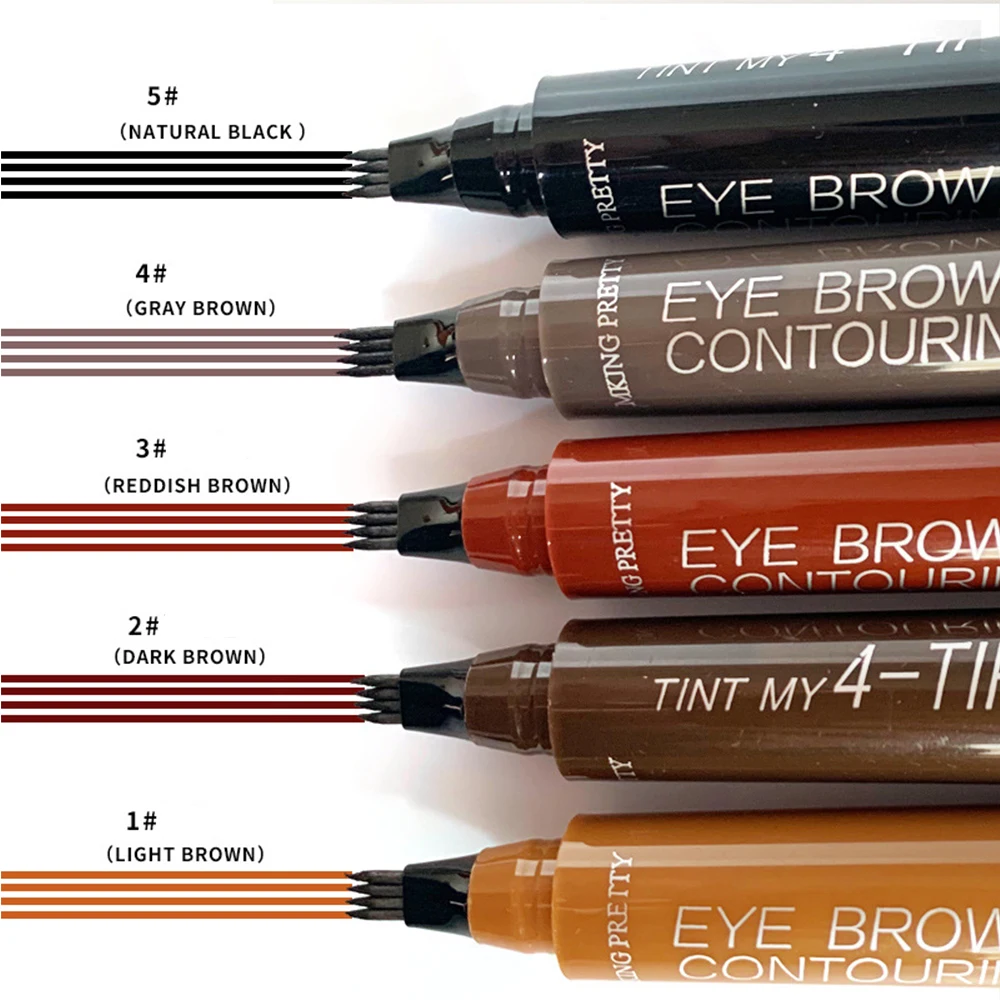 Impermeável Longa Duração Esboço Fino Líquido Brow Lápis, Sobrancelha Tattoo Pen, Garfo Dica, 4 Pontos, 5 cores