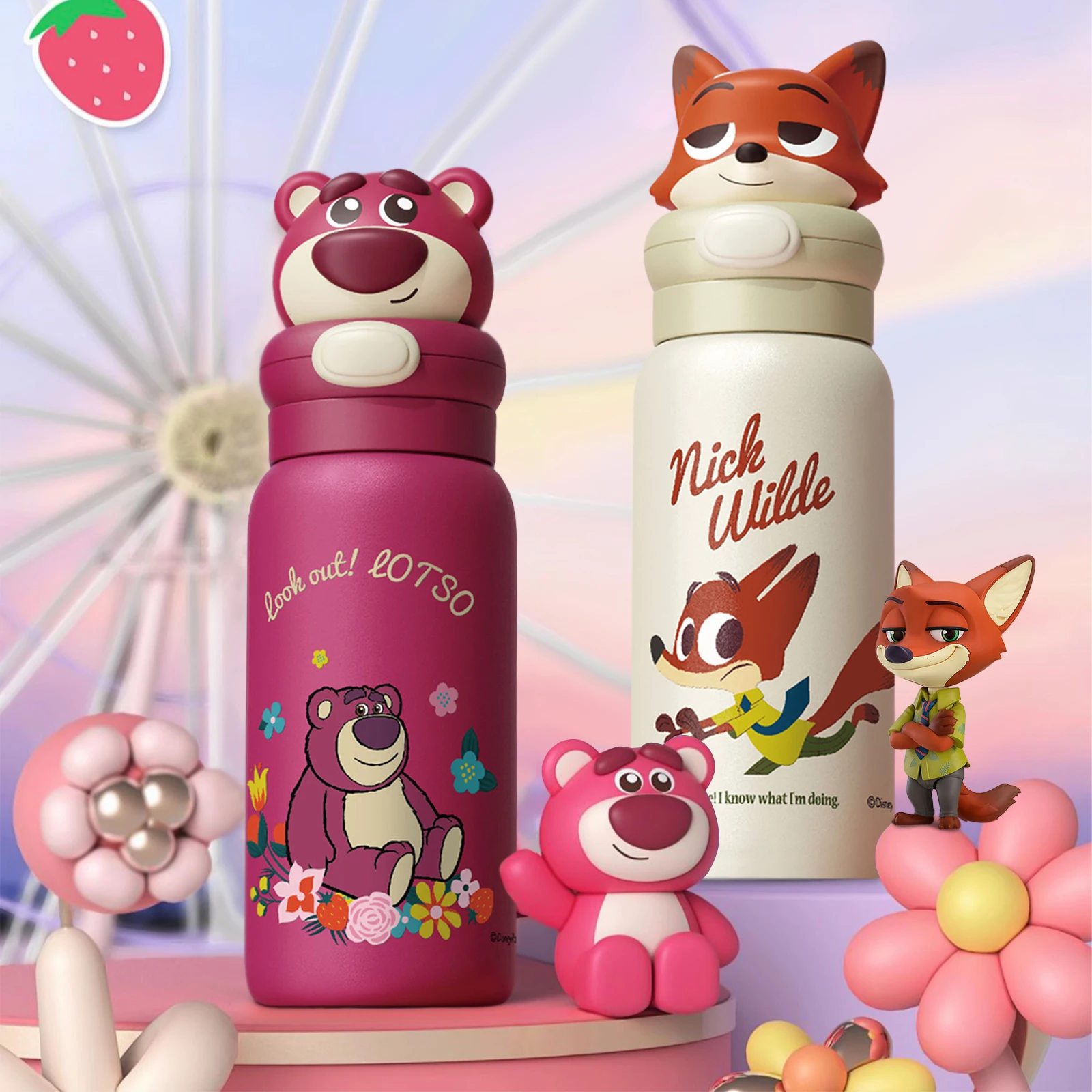 

MIniso Disney Toy Straw Cup 306 Stainless Cartoon Thermos Cup Portable Double Drinking Water Bottle Gifts for Children