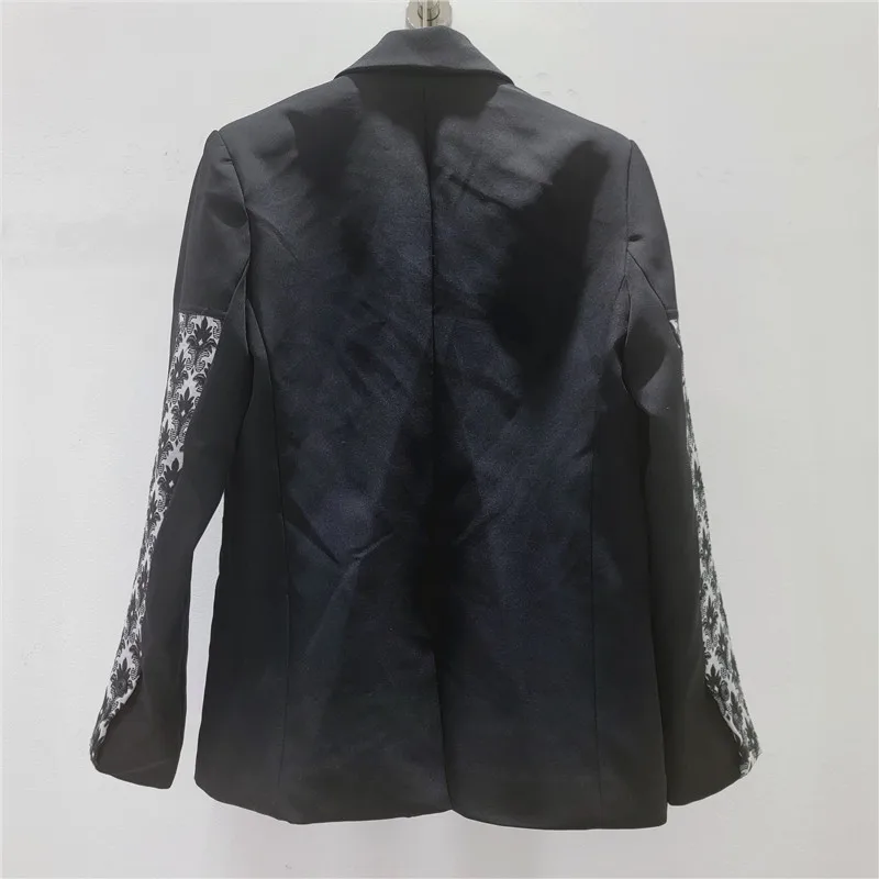 HKSH Women Blazer Korean Style Vintage Printed Patchwork Denim High-End Trendy Fashion Loose Casual Versatile Suit-coat HK26035