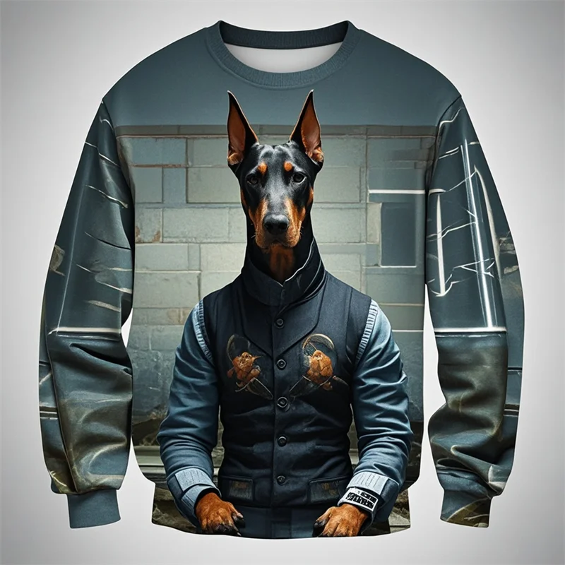 Sudaderas con estampado 3D de Dobermann para hombre, sudaderas con capucha de cuello redondo con estampado de animales geniales, ropa de moda para niños