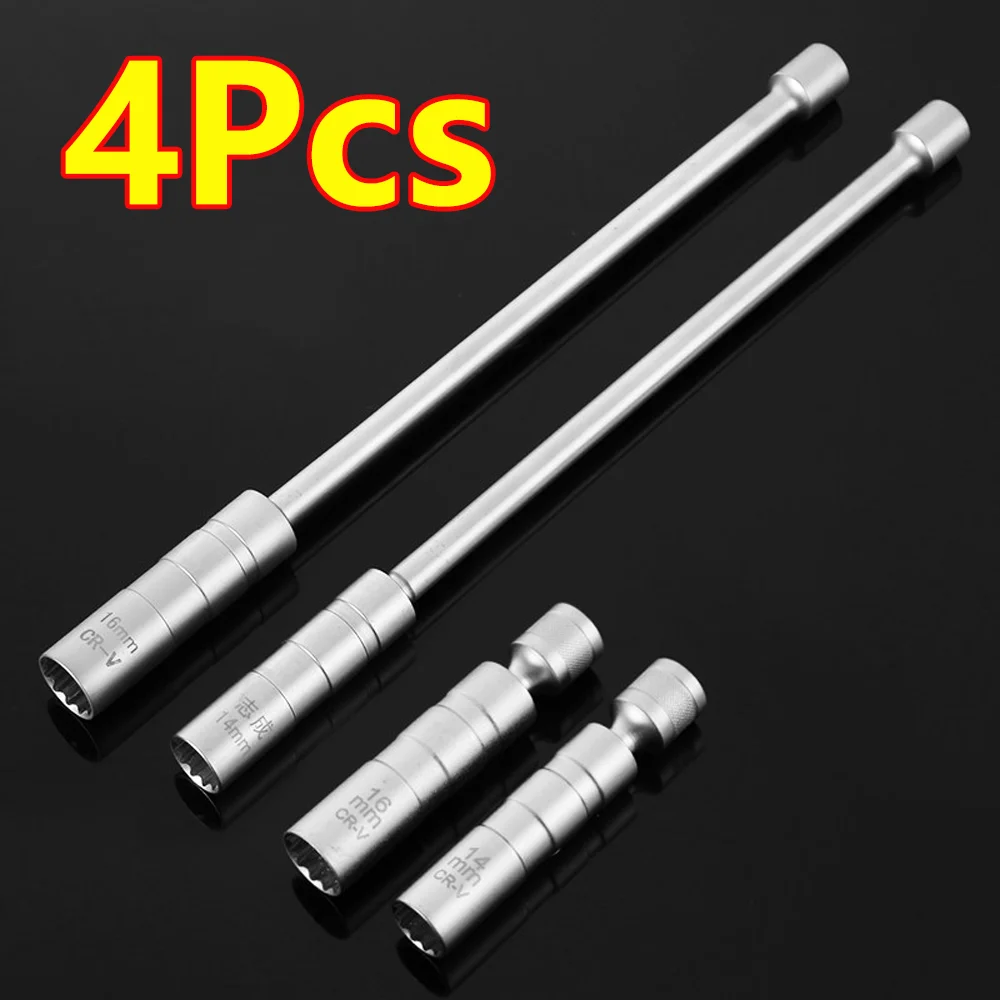 1-4Pc Magnetic Spark Plug Socket Key Wrench Adapter Install Replace Repair 14/16mm Wrench Sleeve 3/8