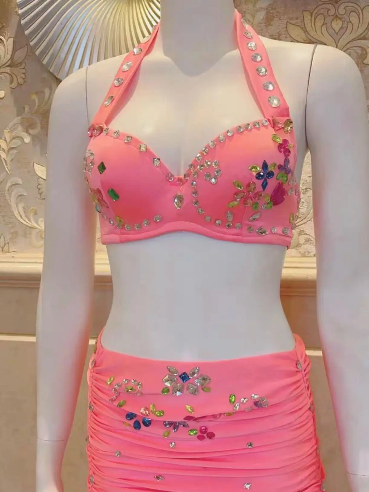 Aangepaste buikdans oefenjurk beha top + split lange rok 2 stuks oosterse katoenen groepspak buikdanskleding outfit