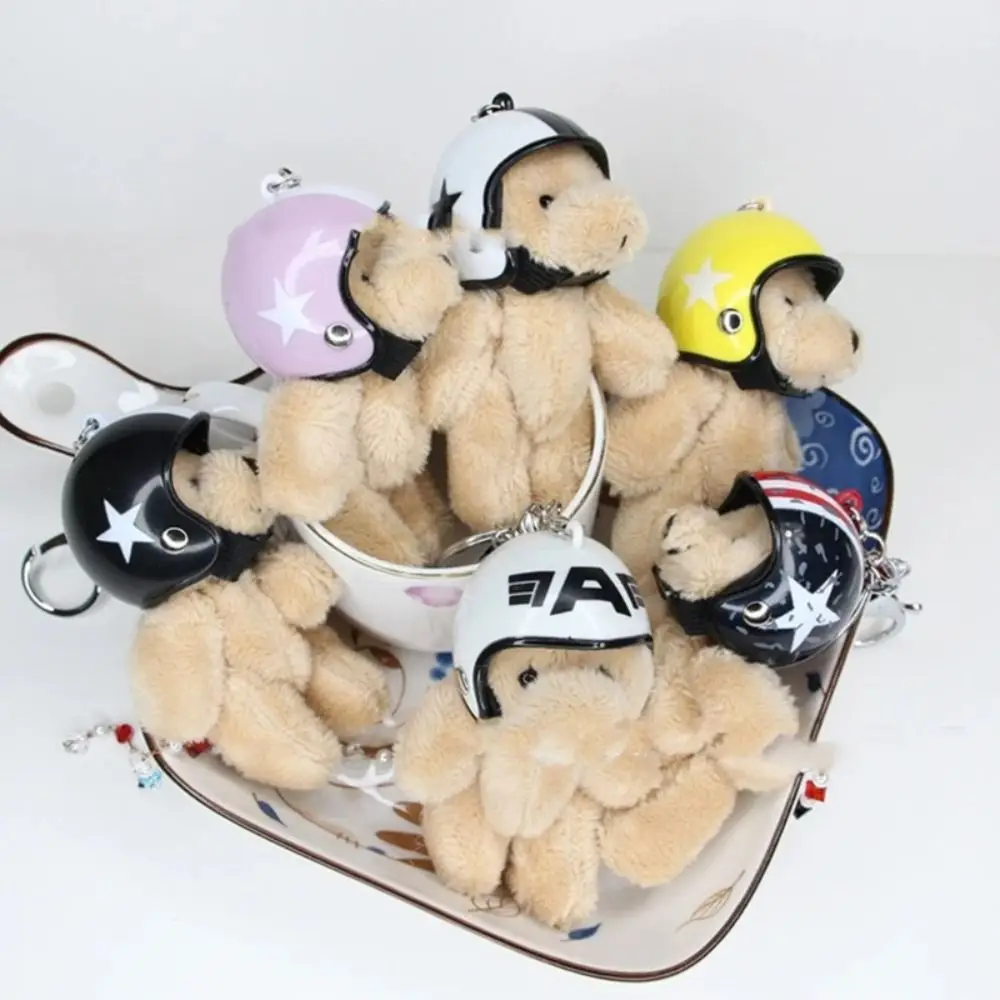 Cute The Four Limbs Moves Helmeted Bear Keychains Korean Style Key Buckle Plush Key Chain Bag Pendant Car Key Ornaments Men