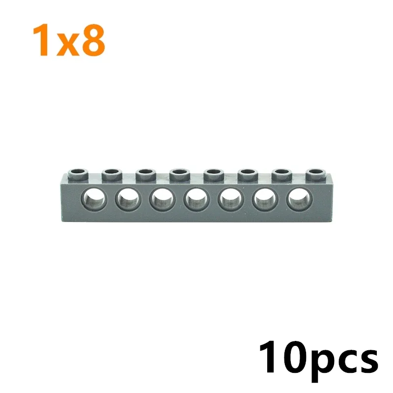 MOC Teile 10PCS Bausteine 1x8 mit 7 löcher Perforierte Ziegel Baut Partikel Lange Strahl 3702 Technische Spielzeug für Kinder