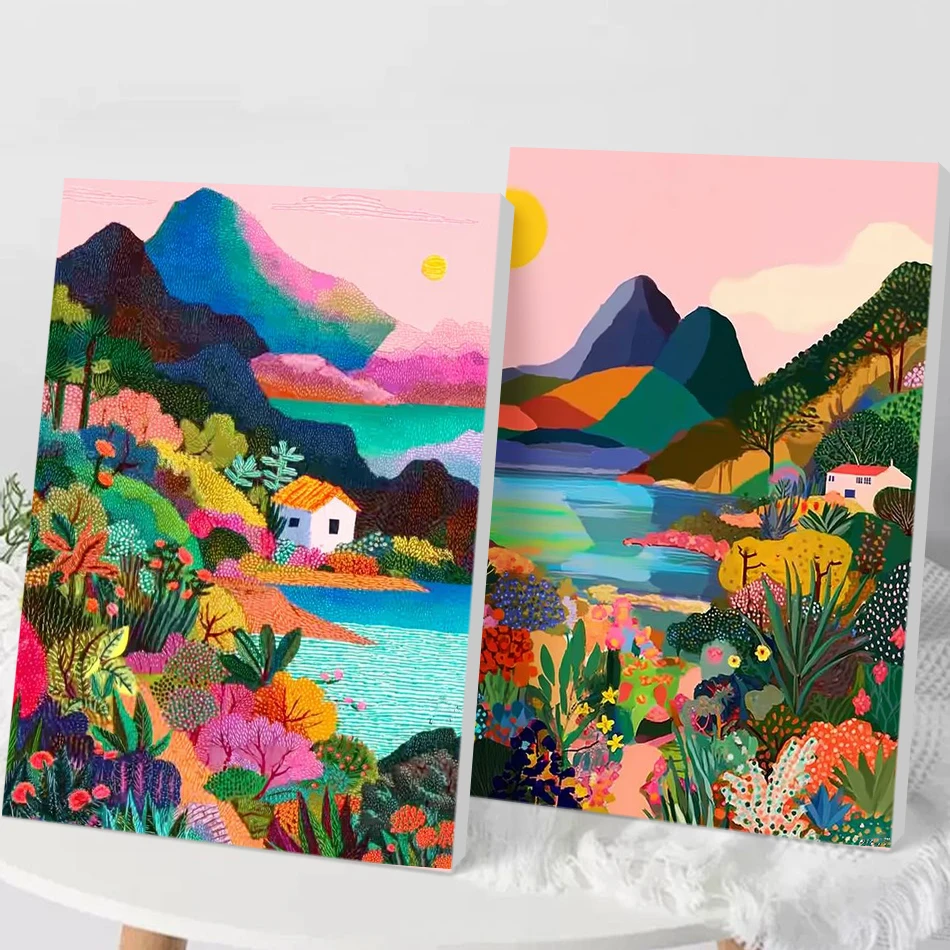 

CHENISTORY Paint By Number Cartoon Mountain Scenery DIY Frame Picture By Numbers Wall Art Unique Gift HandPainted For Living Roo