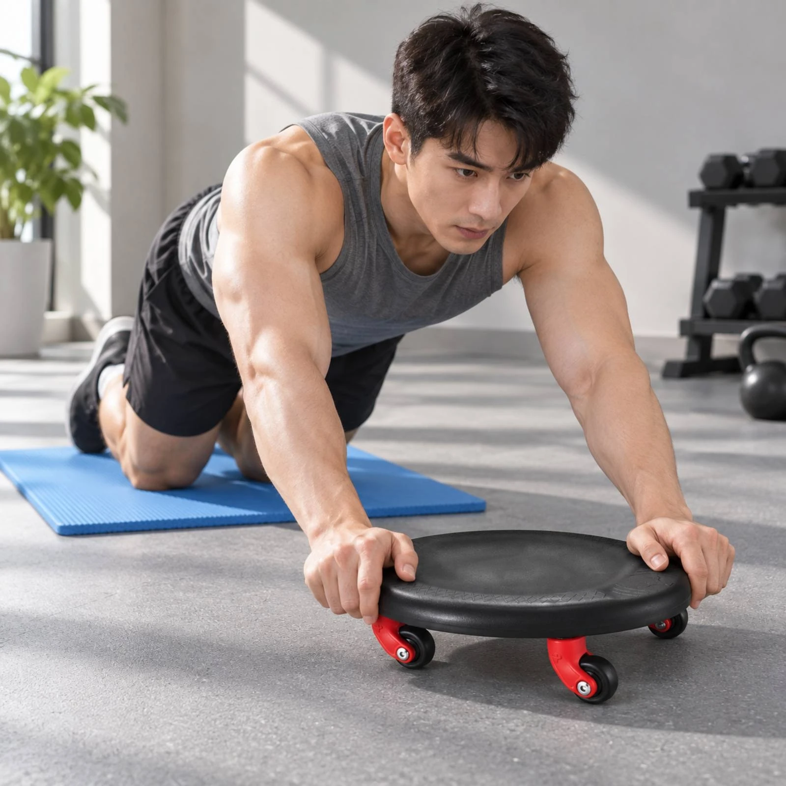 Abdominal Exercise Board with Casters 360-Degree Core Training Balance Board Ab Roller with Knee Pads Silent Exercise Wheel