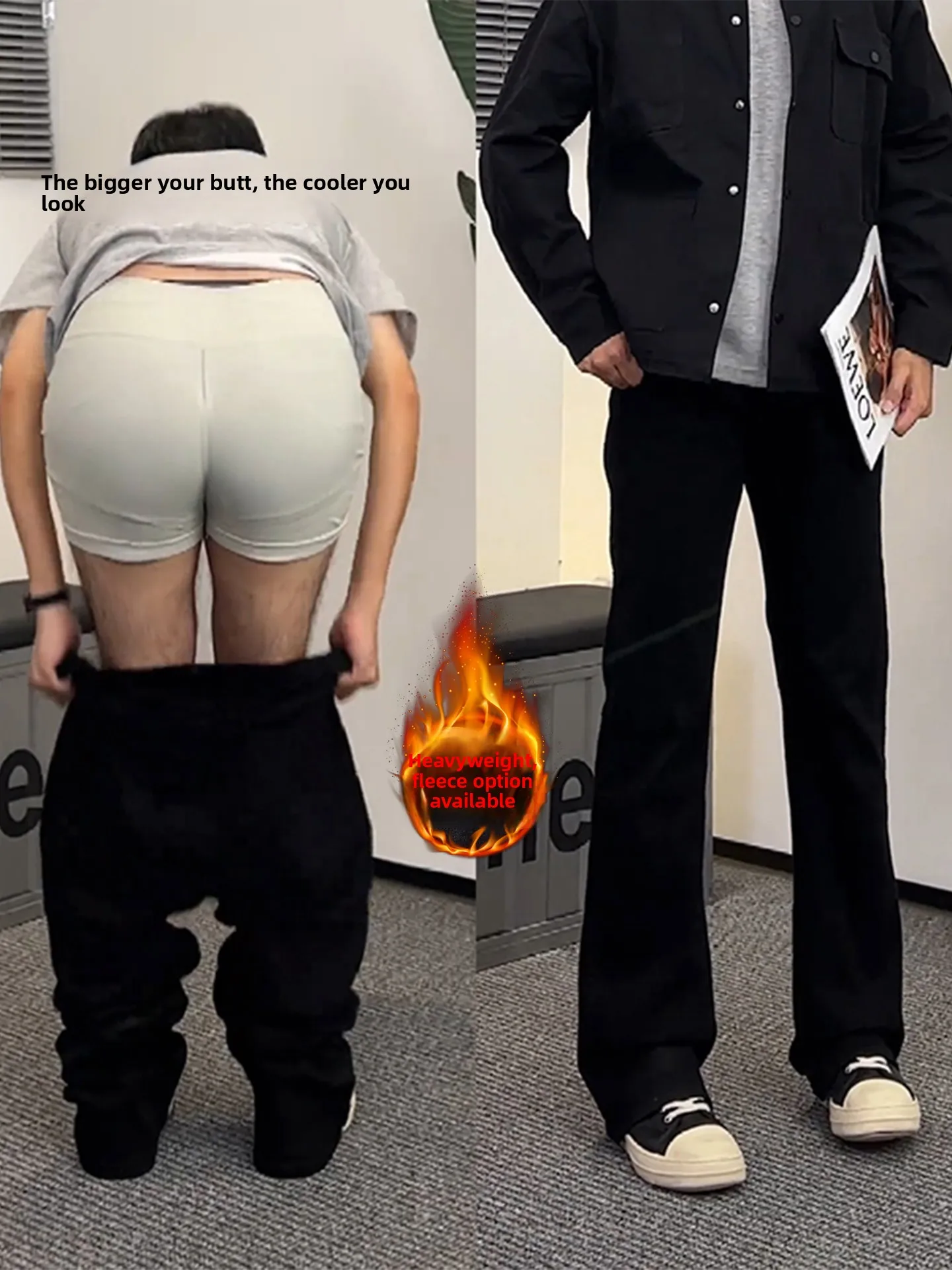 

Bla Fce Lined Slim Fit Men's Jeans High Waist Straight Leg Micro Flared Long Pants Elastic American Sle Butt Enhancing