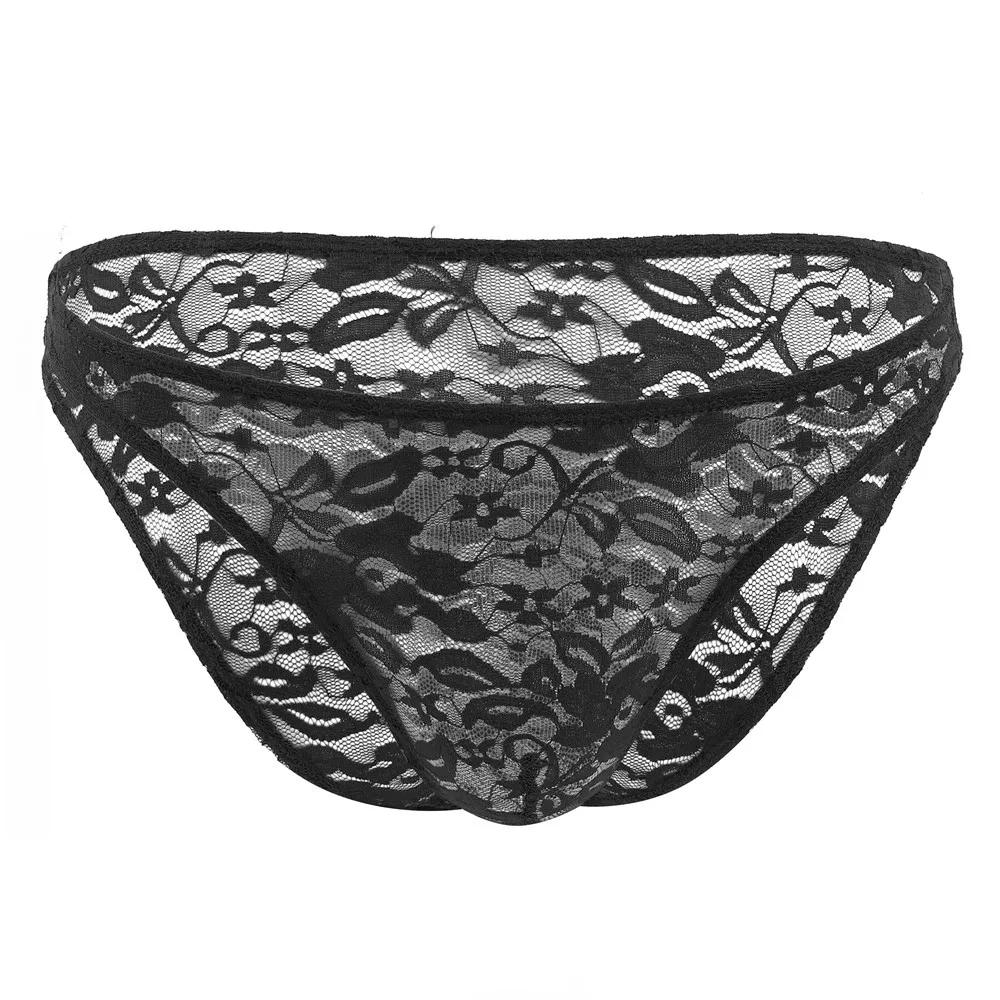 Men Sexy Mini Briefs Sissy Pouch Panties See Through Lingerie Lace Floral Thongs Underwear Gays Clothes