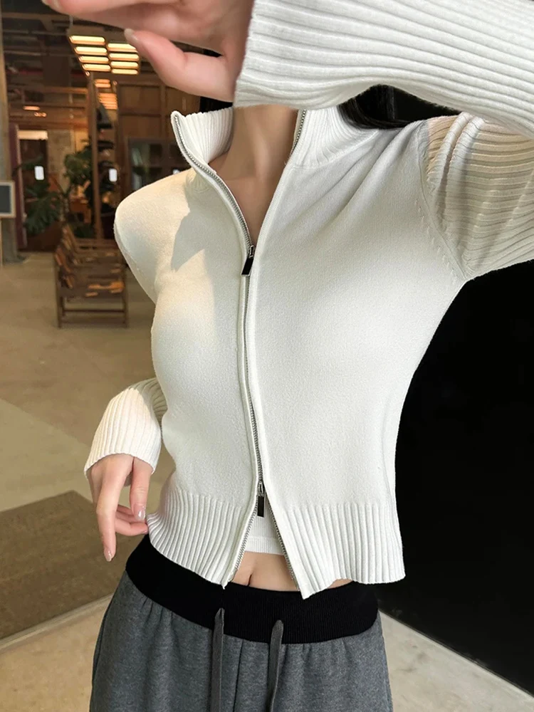 

Faionable Knitted ort Outerwear Women's Slim Fit f High Collar Double Zipper Cardigan Spring 2025 Early Season New Arr...