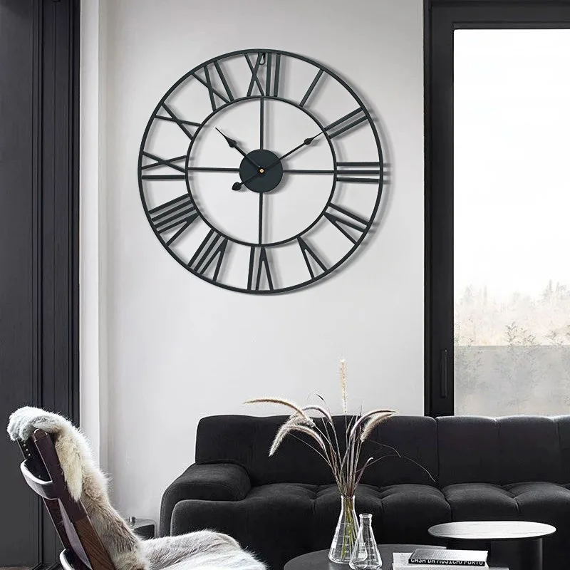 Home Vintage Living Room Wrought Iron Wall Clocks Nordic Decorative Clock Round Roman Silent Clocks Relogio De Parede שעון קיר