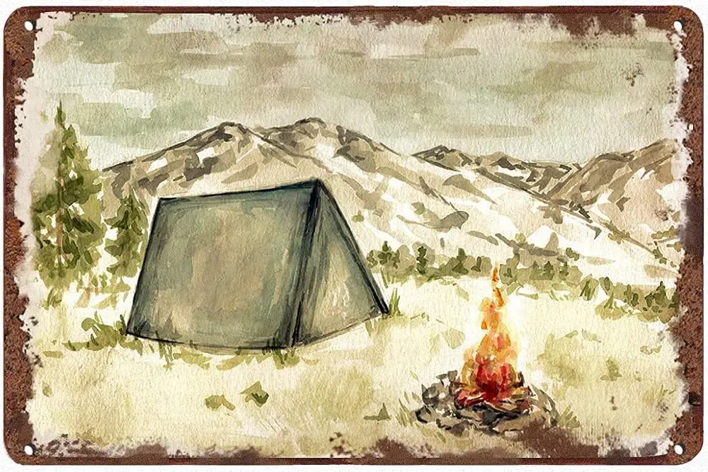 Retro Vintage Metal Tin Sign Camp Campfire on The Holiday Sign Poster for Home Garden Kitchen Bar Cafe Restaurant Garage Wall De
