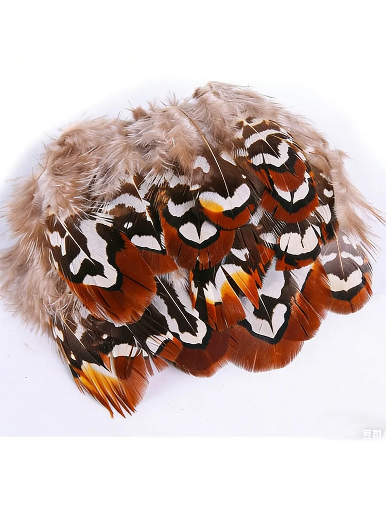 100PCS/LOT 5-9cm Nature BROWN & WHITE REEVES PHEASANT BODY PLUMAGE FEATHERS,Loose Reeves Pheasant Plumage Feathers,