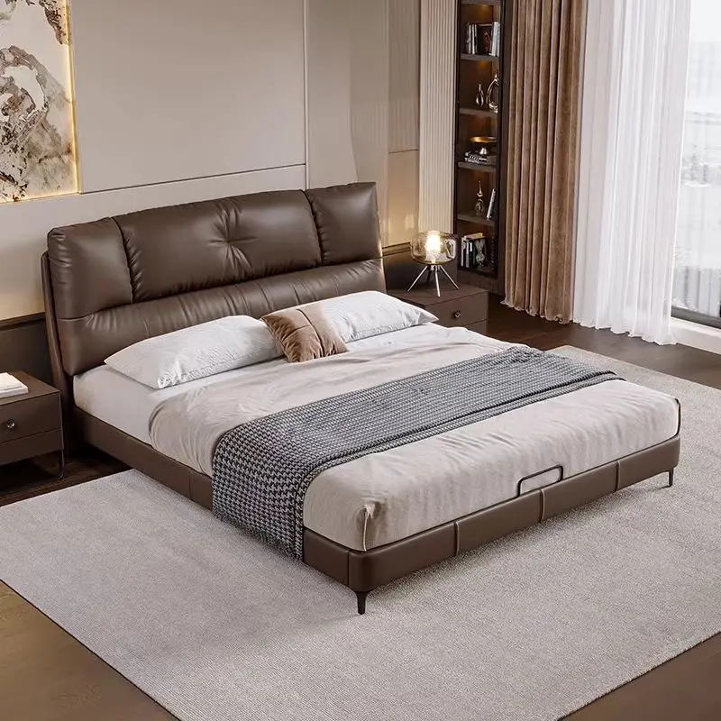 

@*Mid-century Modern Minimalist Leather Bed Nordic Light Luxury Soft Bag Double Soft Leather Wedding Bed for Hotel Furniture