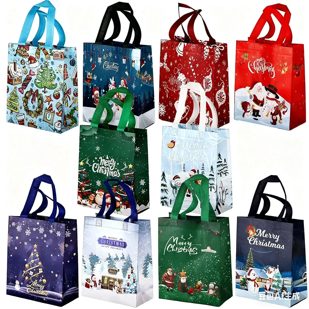 Snowman Tote Bag Printed Non-Woven Holiday Bag Christmas Gift Bag Colorful For Shopping Gift Wrapping Christmas