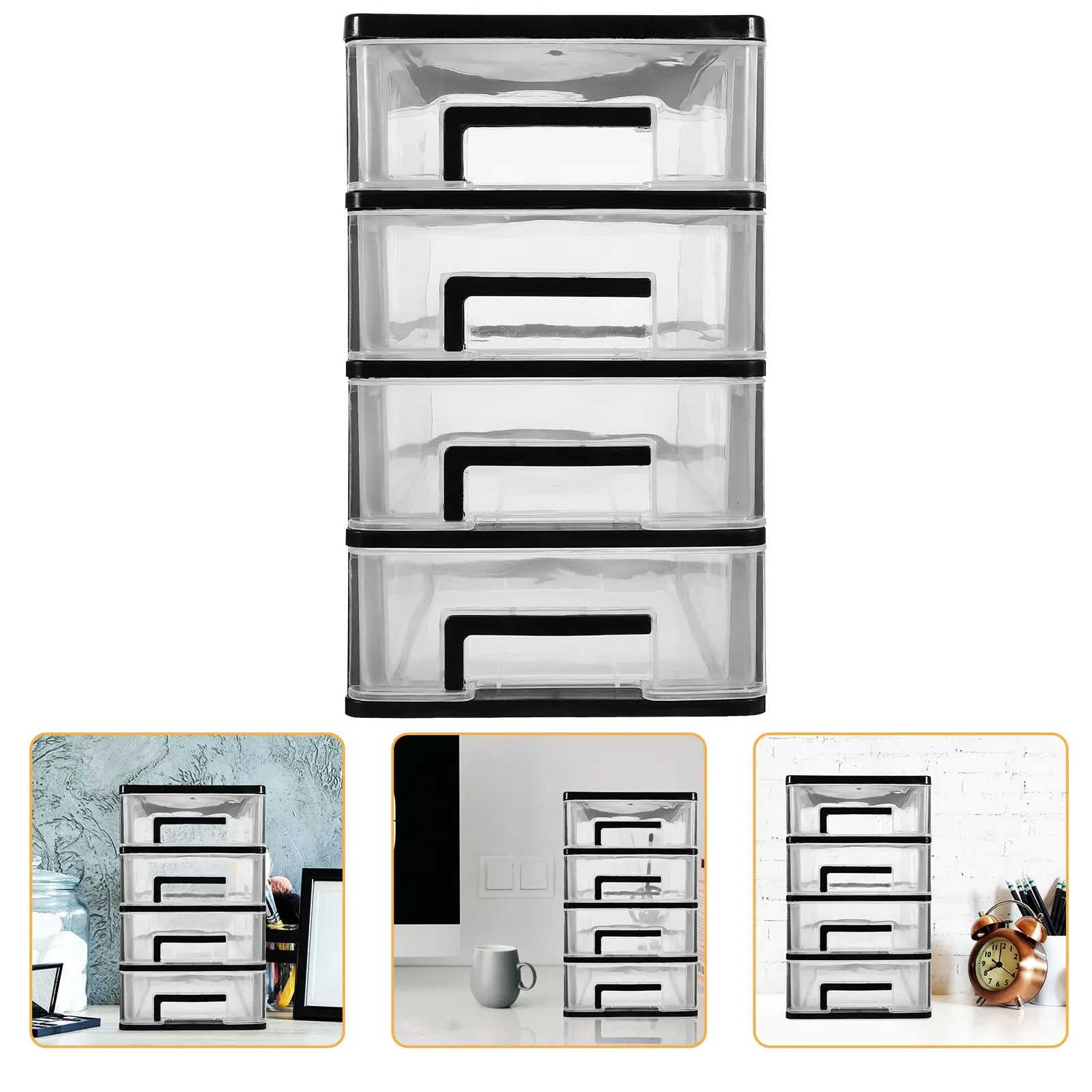 

4 Layers Desktop Storage Box Drawer Type Cosmetics ganizer Black Transparent PP Material Mascara Eyebrow Pencil Brush Holder