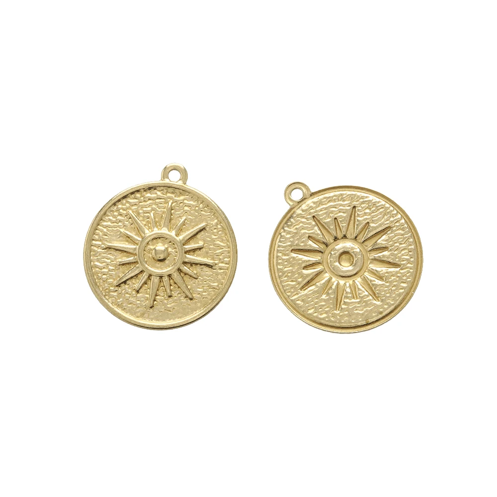 20Pcs Raw Brass Round Coin Sun Charm for Jewelry Making Star Pendant Diy Necklace Bracelet Findings Material Supplies