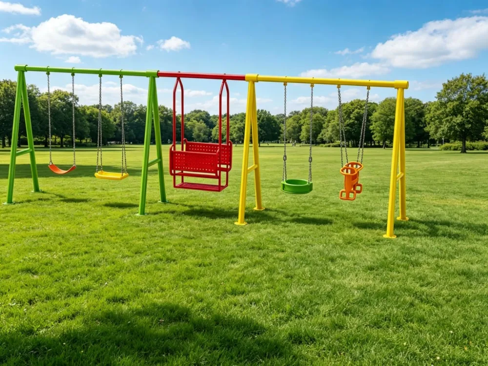 Wholesale Multi Station Outdoor Swing Set with Basket Swing Belt Swings Galvanized Steel Frame for Kids Park