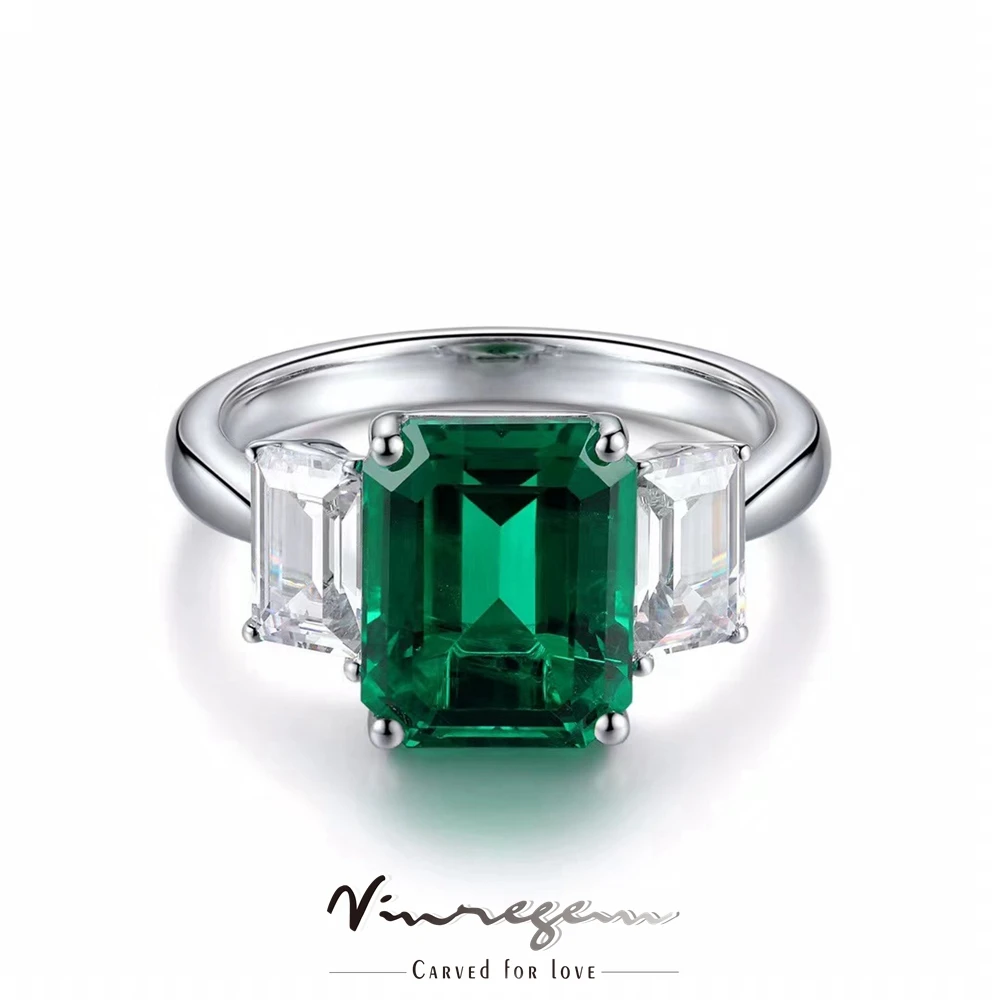 Vinregem 925 Sterling Silver 3EX 8*11MM VVS Emerald Simulated Moissanite Ring for Women Gift Wholesale Drop shipping