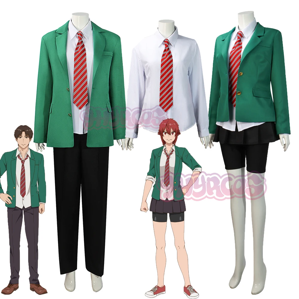 

Anime Tomo-chan Is A Girl! Tomo Aizawa Junichirou Kubota Cosplay Costume Green Outfit School Uniform Skirt Spats Men Women
