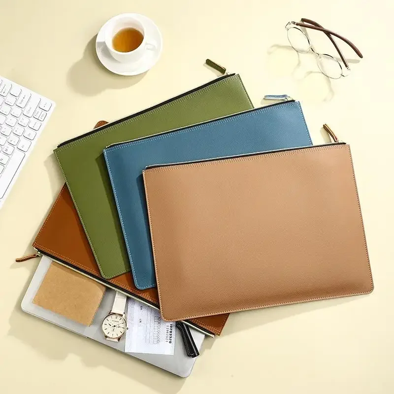 

A4 File Bag Leather High-Grade Men's And Women's Business Briefcase Conference Storage Bag High-Grade Folder