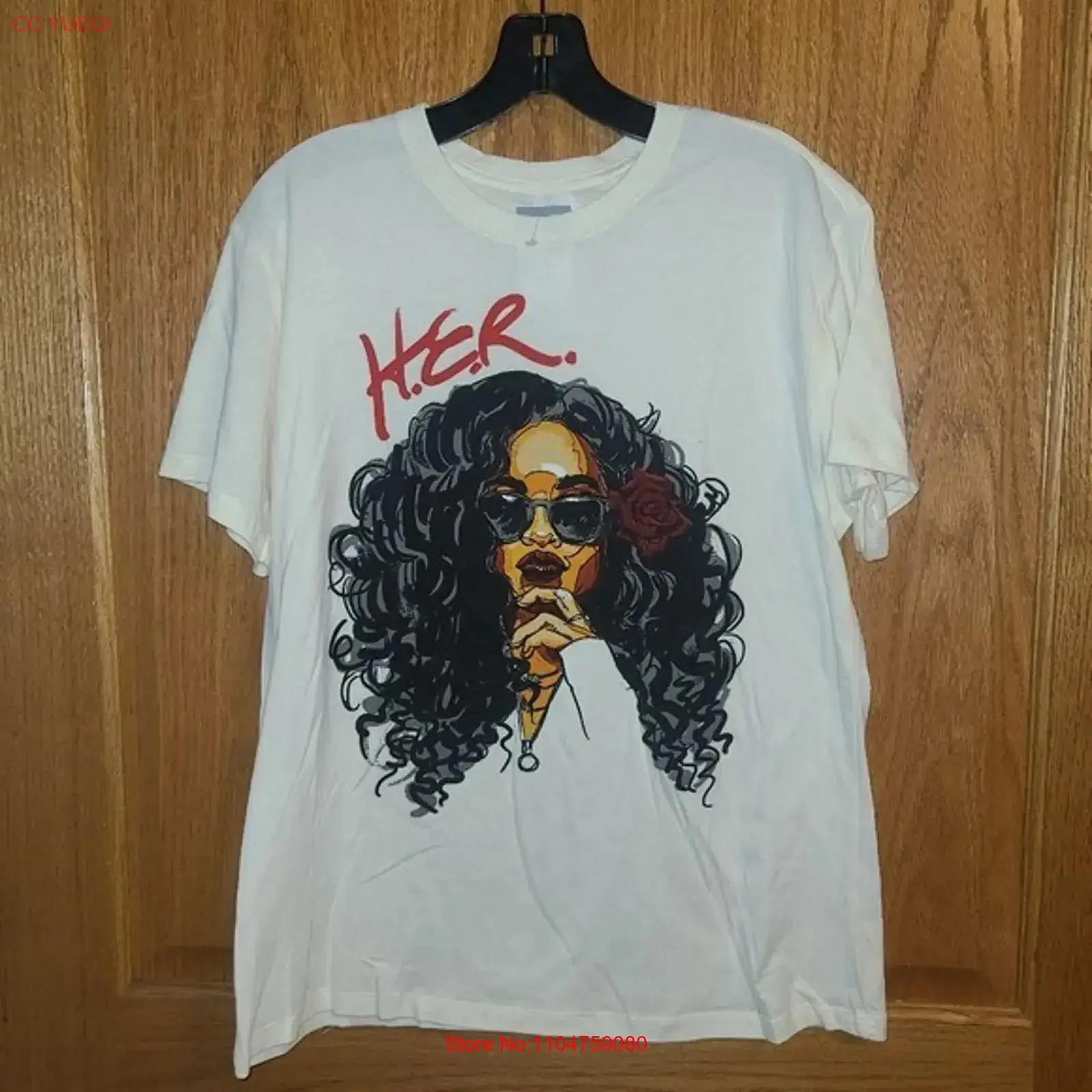Camiseta Rue21 para mujer, color crema, negro, rojo, H E R NWT, talla L, estilo vintage, lavada, para uso diario, streetwear, cómoda, unisex, suave