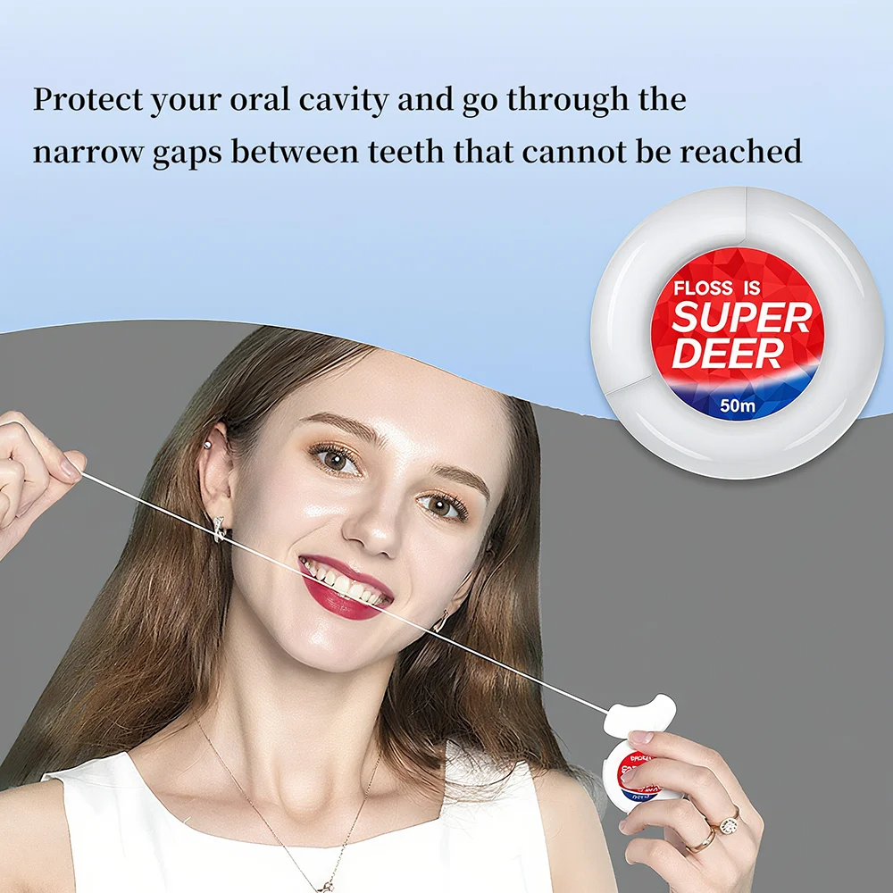 50 m/Rolle gewachste Zahnseide mit frischem Atem, ultrafeine, starke Zahnseide für Erwachsene, Zahnspangen, kieferorthopädische Pflege und Zahnfleischpflege