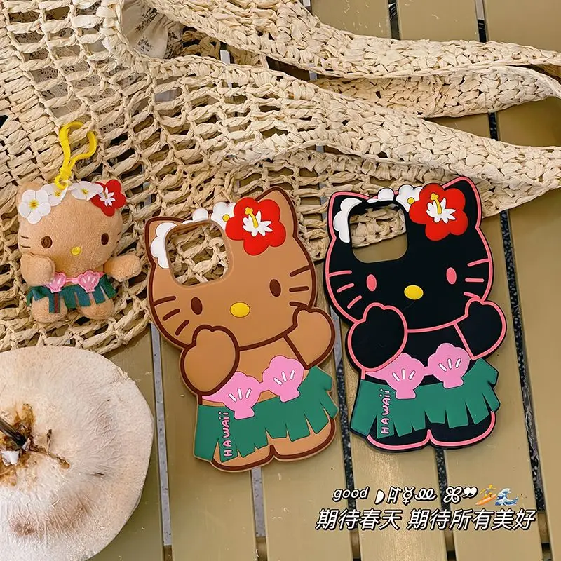 هاواي العشب تنورة لطيف مرحبا كيتي جراب هاتف آيفون 16 برو ماكس 15 برو 14 زائد 13 12 سيليكون للصدمات الغطاء الواقي