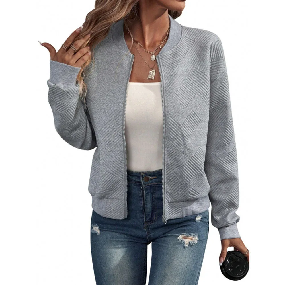 Baseball-Oberbekleidung Stehkragen-Jacke für Outdoor-Aktivitäten Damen Casual Cropped Jacke 5% Spandex Normale Länge