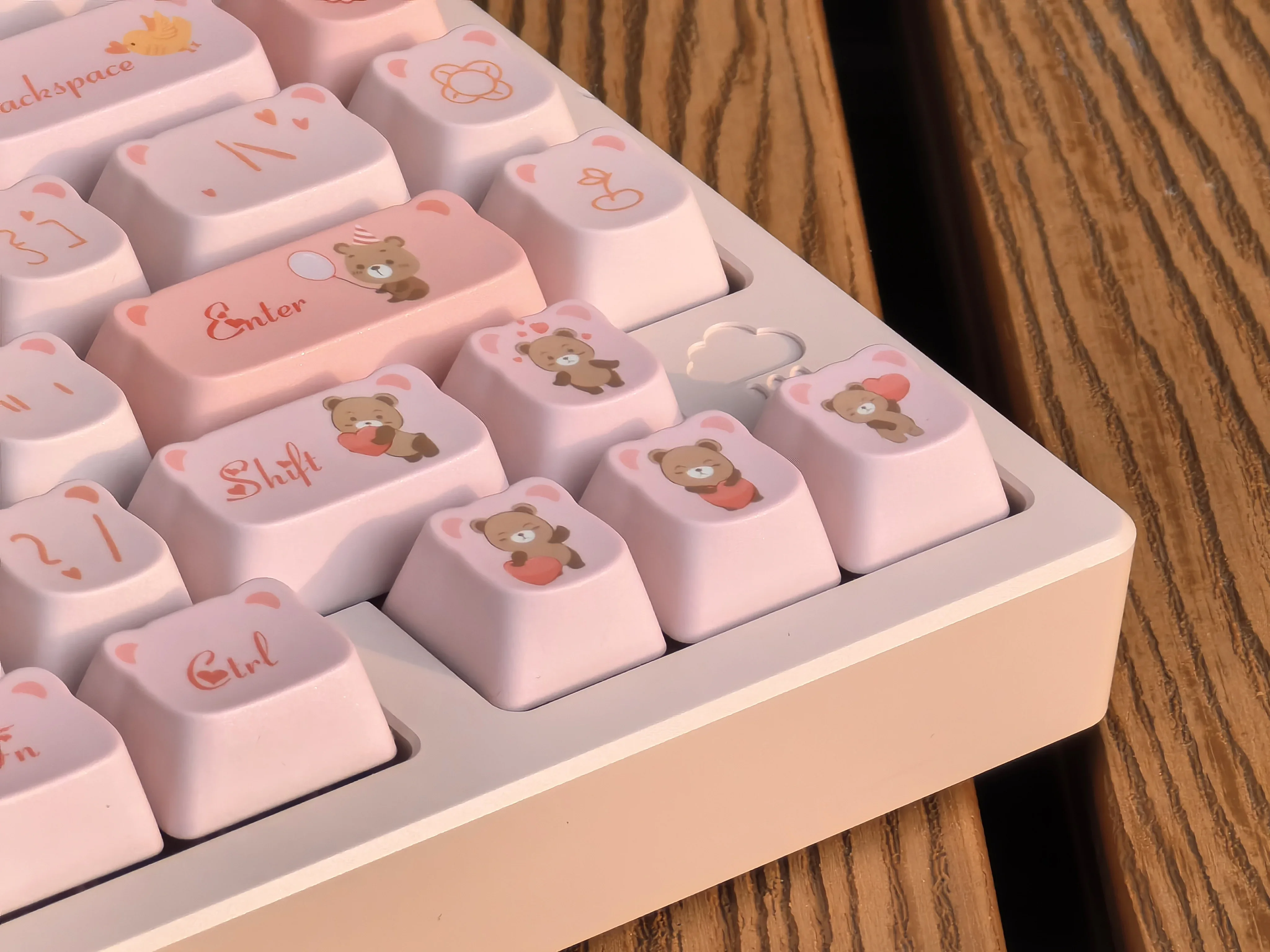 130 Keys Pink Bear Dye Sublimation BBA Profile Cute Keycaps Keycap Set for Cherry MX Switches  Mechanical Keyboards