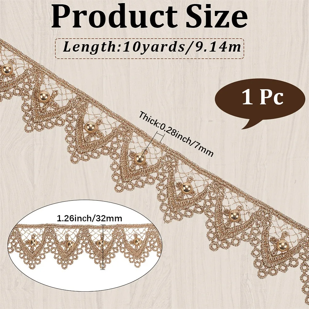 10 Yards Metallic Lace Trimming Craft Ribbon for Bridal Costume Jewelry Crafts and Sewing Triangle 1-1/4 inch(32mm)