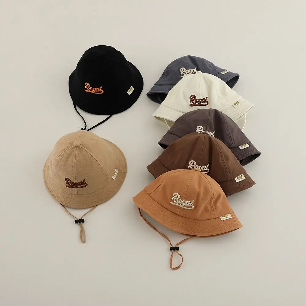 Windproof Rope Embroidery Letter Fisherman Cap Cotton Sun Protection Baby Sunscreen Cap Wide Brimmed Vacation Hat