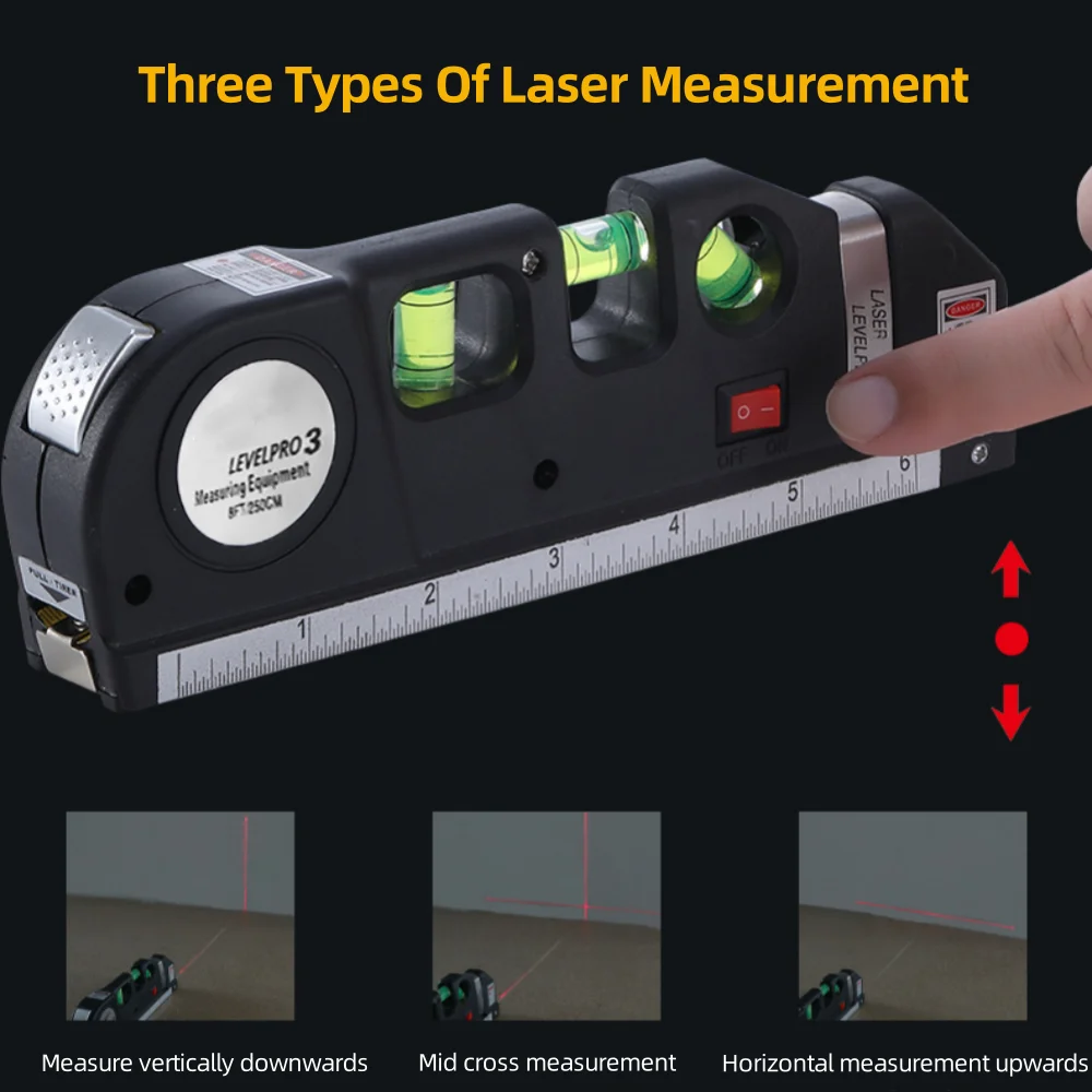 Laser Level Multipurpose Line Laser Leveler Tool Cross Line Lasers With 8FT 2.5M Standard Measure Tape and Metric Rulers