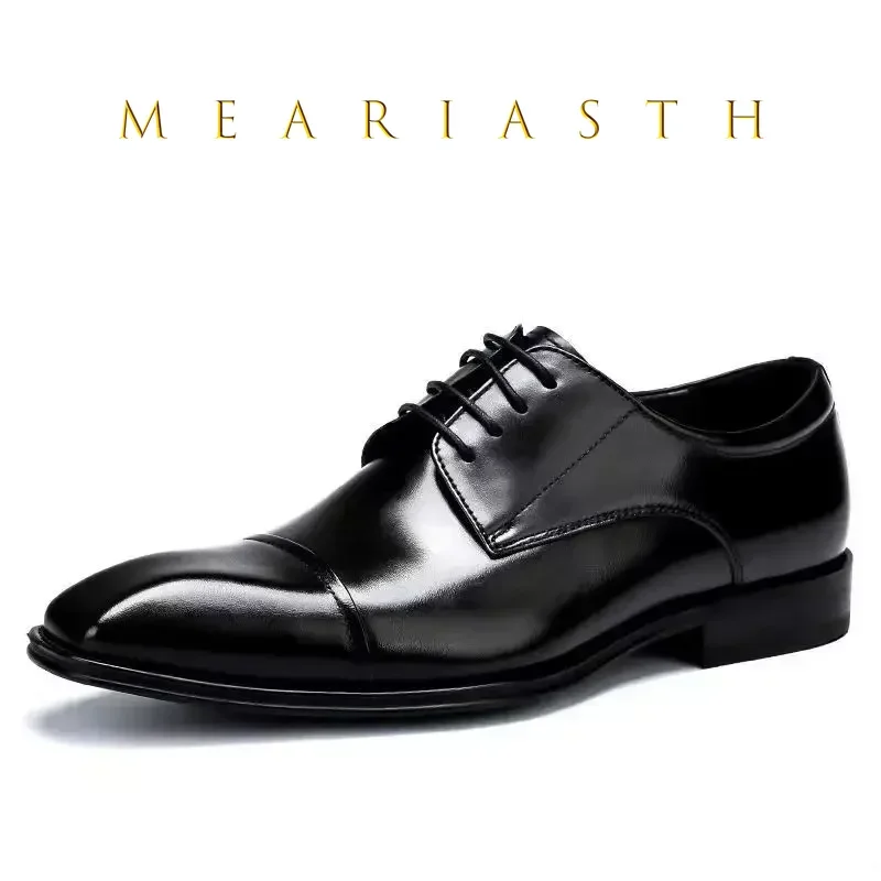 Men's Leather Shoes Fashionable Classic Three Joint Oxford Shoes  Square Head Business Office Comfortable Casual Shoes For Men