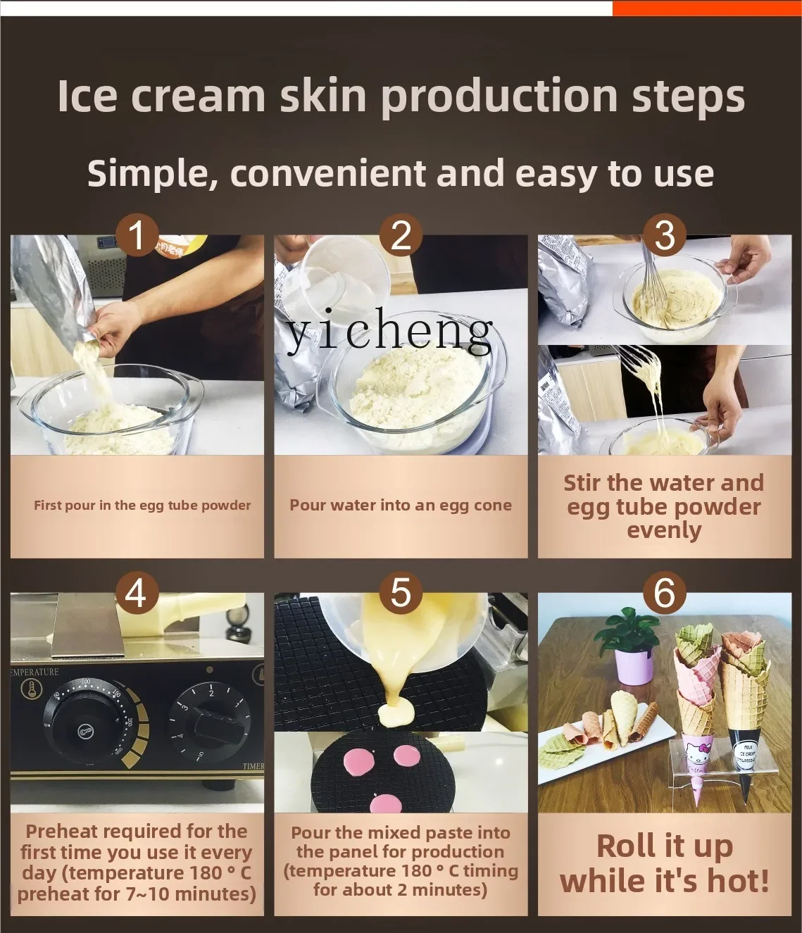 TQH Crispy Egg Roll Machine Commercial Roadside Stall Handmade Ice Cream Cones Crispy Shrimp Cake Thin Slice Machine
