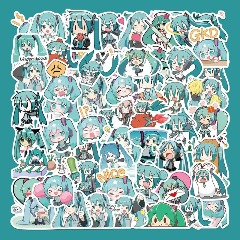 65Pcs Anime Hatsune Miku Graffiti Stickers Cartoon Style 64 Non-Repeated Decorative Suitcase Guitar Notebook Waterproof Stickers