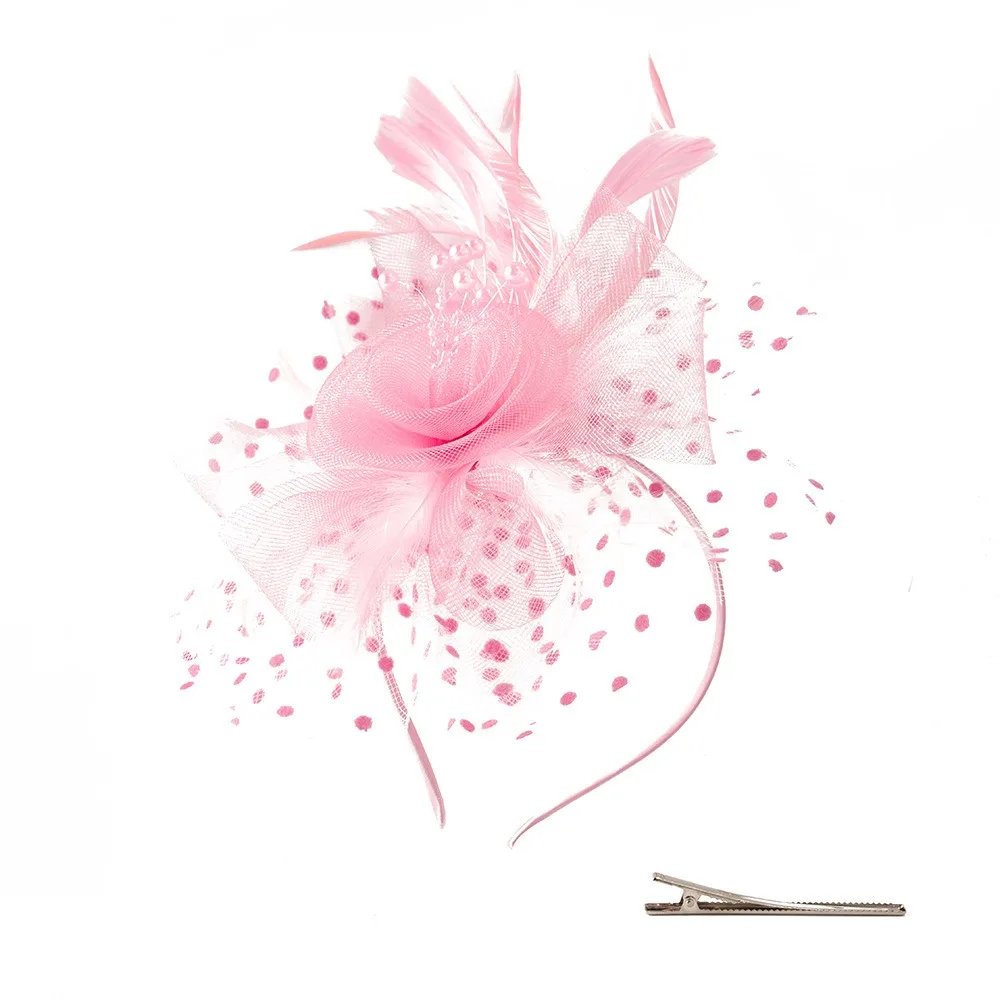 

Изысканная шляпа-чародей с перьями для вечеринки, элегантная сетчатая повязка для чаепития, обруч для волос в горошек, головной убор невесты, танцевальное шоу