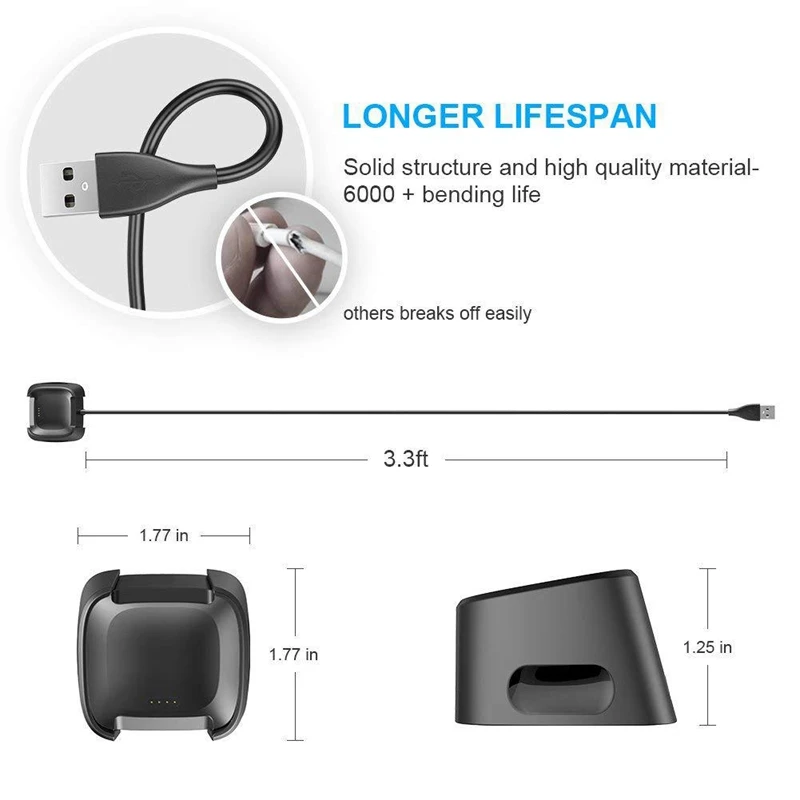 USB Charging Cable For Fitbit Versa Smart Watch Fast Charger Dock Stand Cradle For Fitbit Versa 2 Watch Accessories