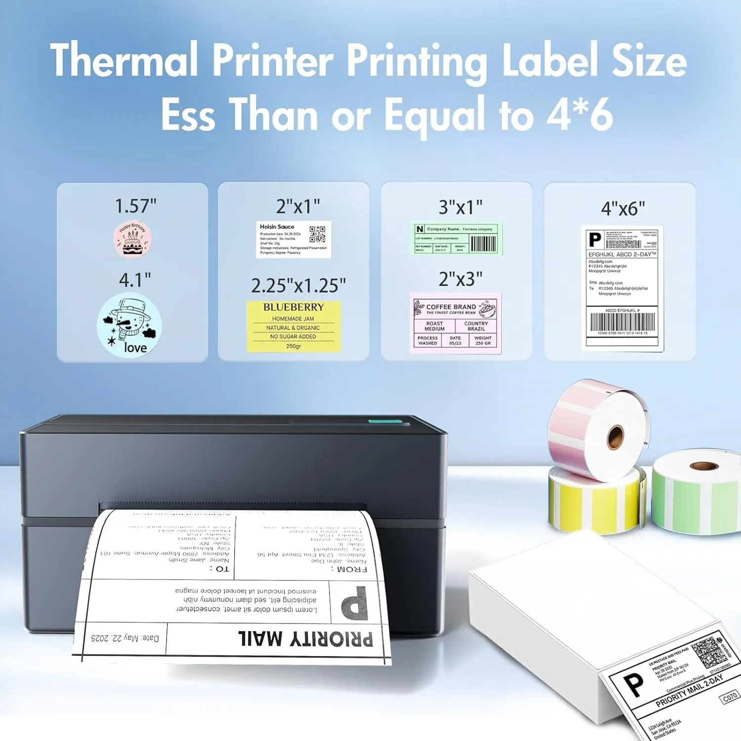 Bluetooth 4x6 shipping label thermal printer compatible with Android iPhone Windows Mac Amazon Ebay UPS USPS FedEx Shopify
