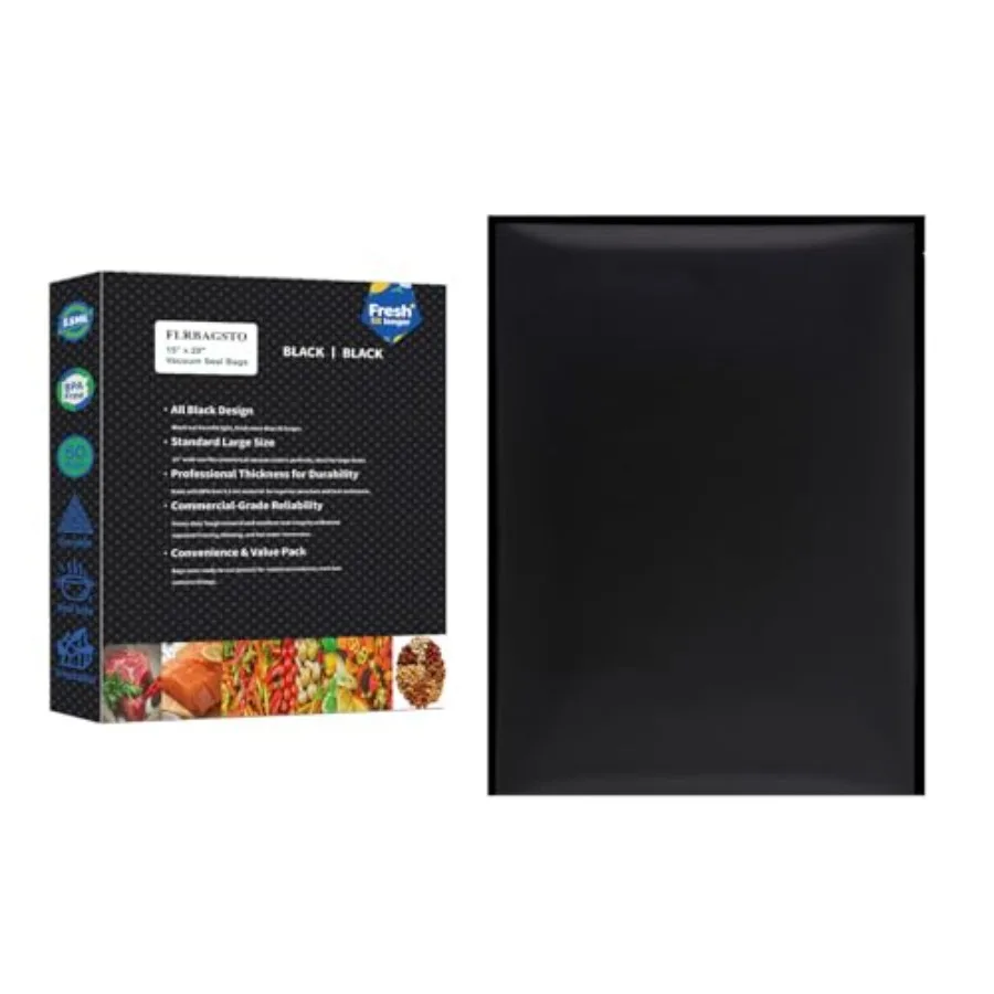

All Black Vacuum Sealer Bags 15" x 20" 5.5 Mil Precut Vacuum Seal Bags for Food Storage Sous Vide and Meal Prep Heavy Duty Comm
