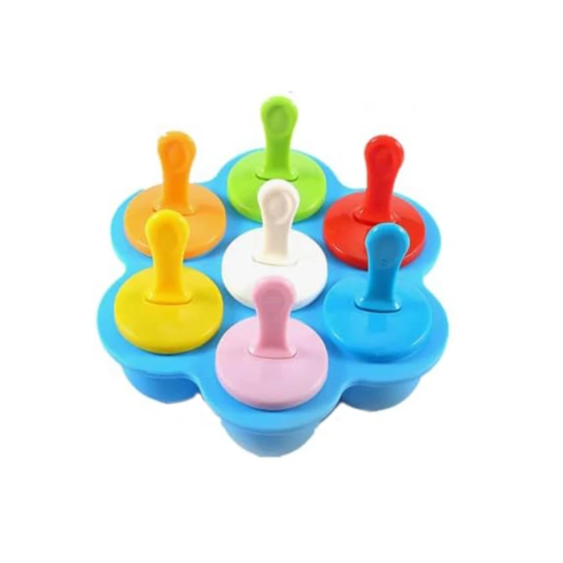 

Silicone Popsicle-Molds Mini 7-Cavity DIY Ice- Mold With Colorful Sticks Reusable Non-Stick Food Grade Popsicle Maker Durable