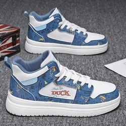 Fashion Blue Cartoon Skateboard Shoes Men Kids High Top Skate Sneakers Men Casual Platform Leather Trainer Anime Sneakers Male