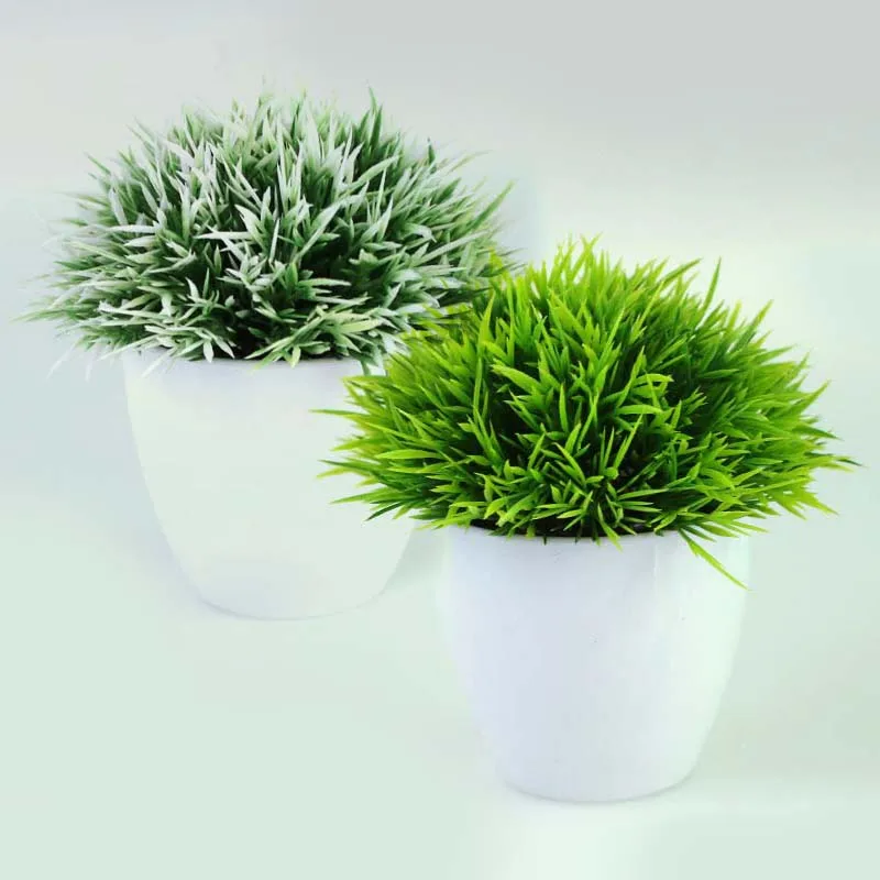 Artificial Plants Potted Green Bonsai Small Tree Grass Plants Pot Ornament Fake Flowers for Home Garden Decoration Wedding Party