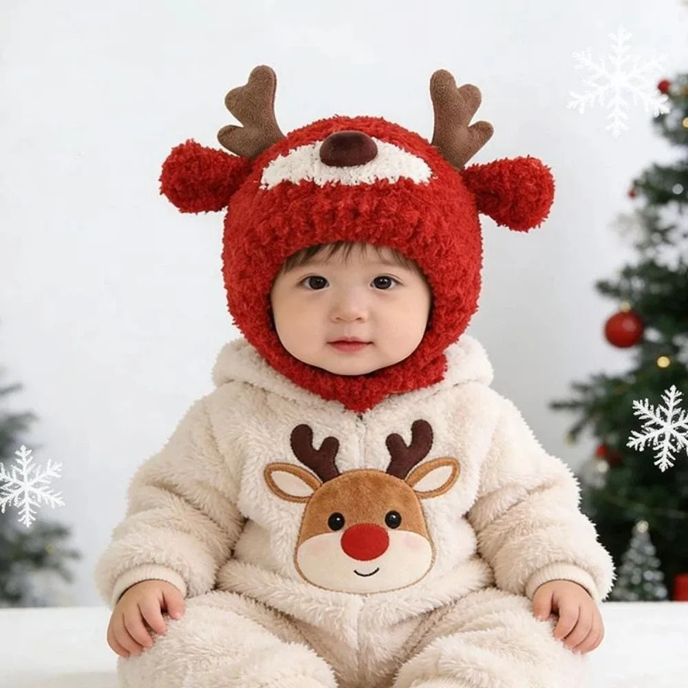 

Cute Winter Baby Crochet Hat Breathable 6-30 Months Toddler's Plush Knitted Hat Solid Color Thermal Kids Ear Protection Hat
