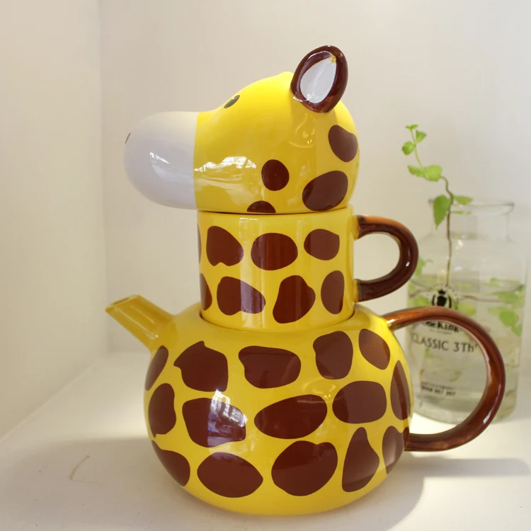 Creative ceramic mug cute giraffe animal mug with lid