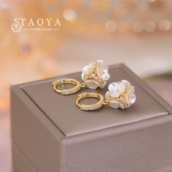 French Luxury Color Zircon Acrylic White Flower Cluster Ball Dangle Earrings 2025 New Jewelry Fashion Accessories For Womens