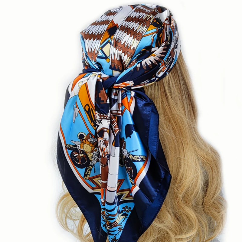 90X90CM Kerchief 2022 New Four Seasons Bandannas Europe And America Square Silk Scarves Popular Carriage Sunscreen Print Shawls