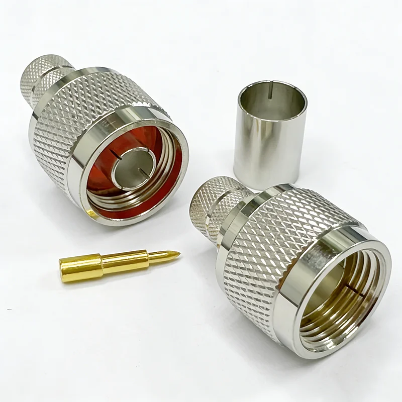 Brass N Male Crimp Connector, RF Coaxial N-Type Plug for LMR400 RG8 RG213 RG214 7D-FB Cable, 50 Ohm Gold Plated